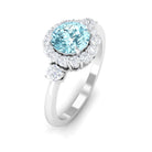 Classic Aquamarine Engagement Ring with Diamond Halo Aquamarine - ( AAA ) - Quality - Rosec Jewels