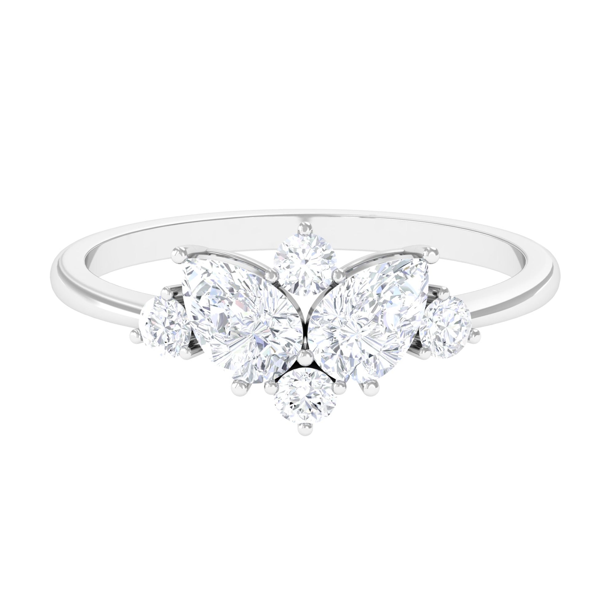 1.5 CT Pear and Round Moissanite Cluster Promise Ring Moissanite - ( D-VS1 ) - Color and Clarity - Rosec Jewels