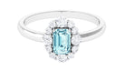 Octagon Aquamarine Engagement Ring with Diamond Halo Aquamarine - ( AAA ) - Quality - Rosec Jewels