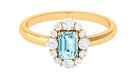 Octagon Aquamarine Engagement Ring with Diamond Halo Aquamarine - ( AAA ) - Quality - Rosec Jewels