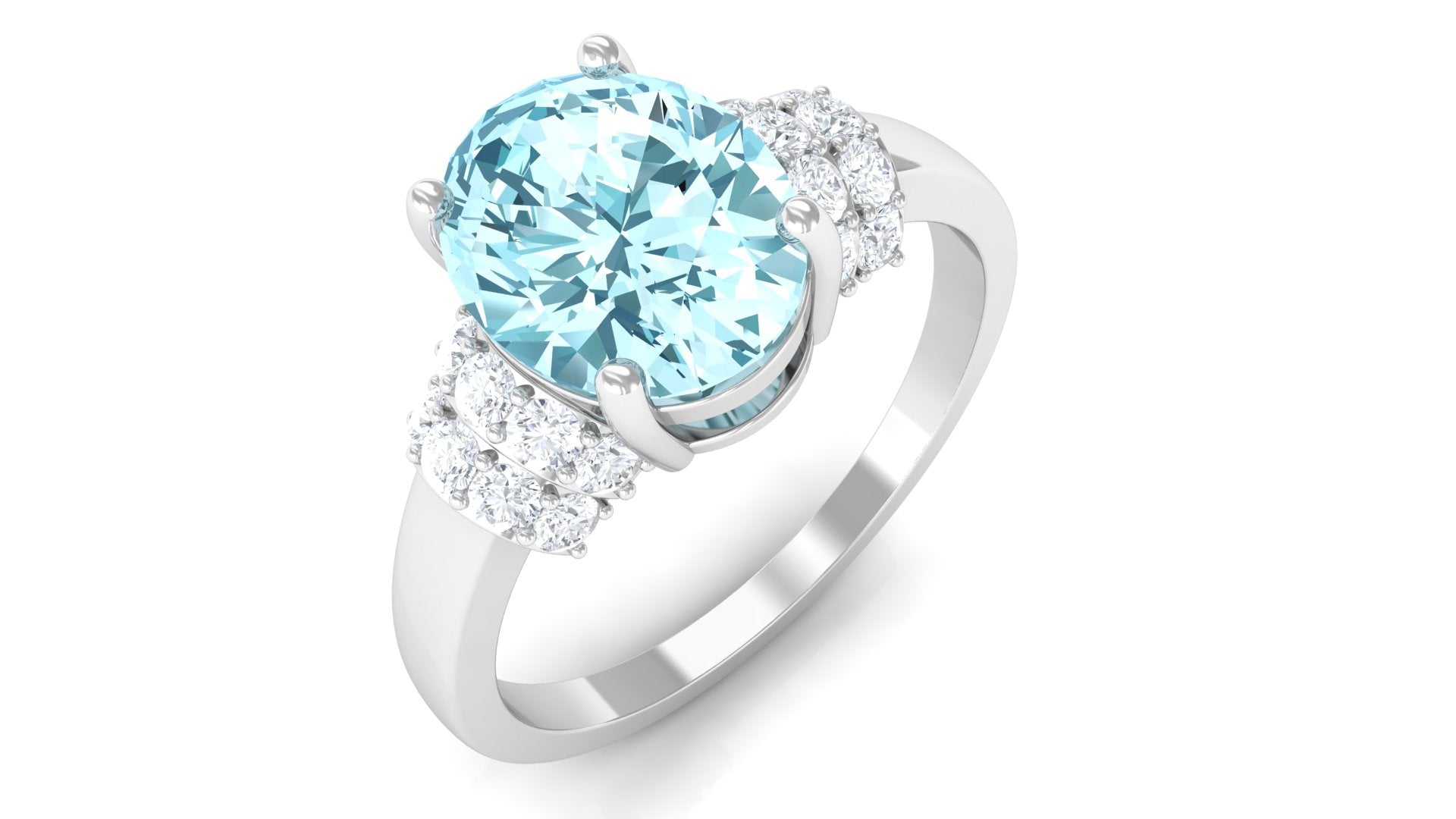 2.25 CT Oval Cut Aquamarine Engagement Ring with Moissanite Collar Aquamarine - ( AAA ) - Quality - Rosec Jewels