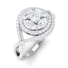 Criss Cross Zircon Cluster Engagement Ring Zircon - ( AAAA ) - Quality - Rosec Jewels