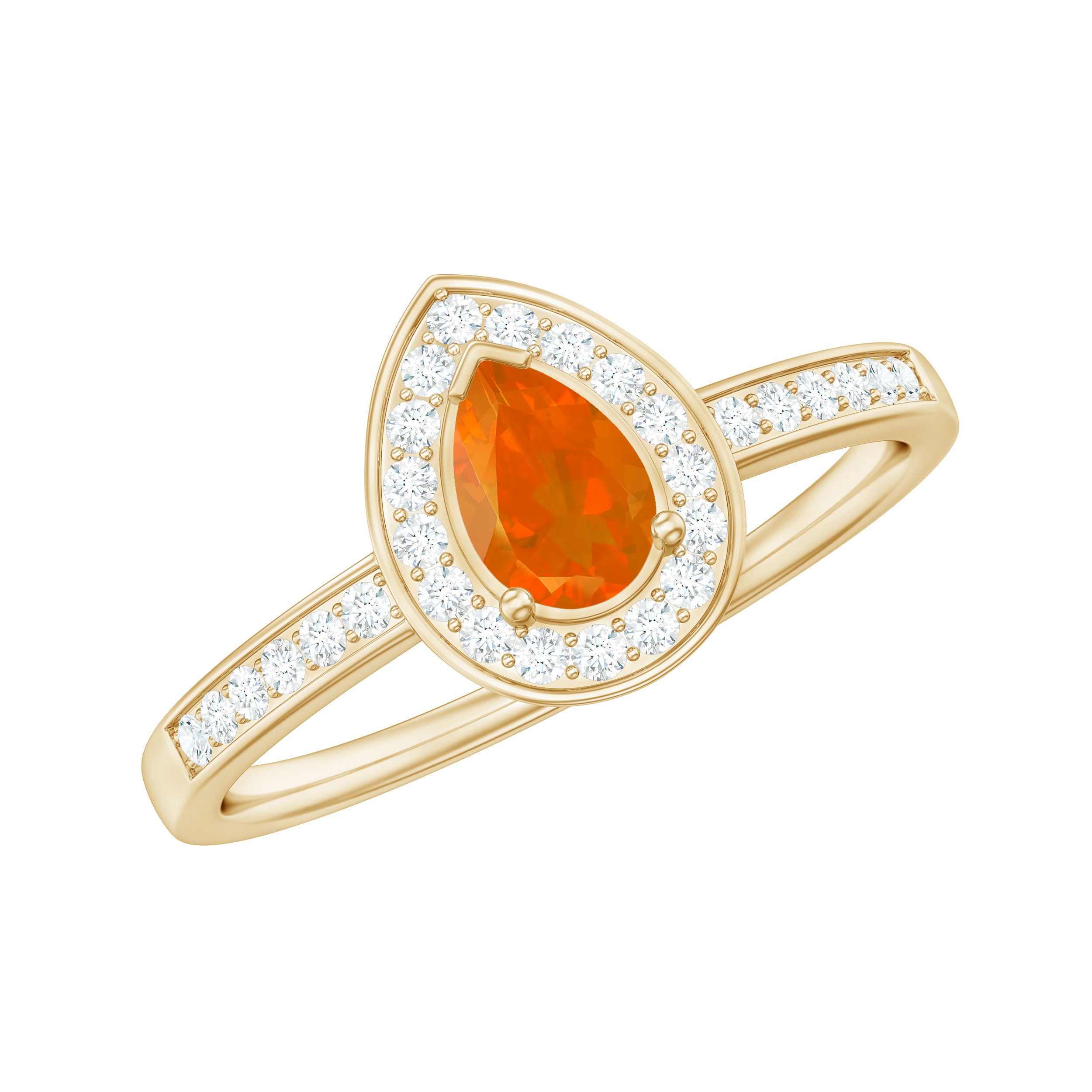 Classic Fire Opal Engagement Ring with Diamond Halo Fire Opal - ( AAA ) - Quality - Rosec Jewels