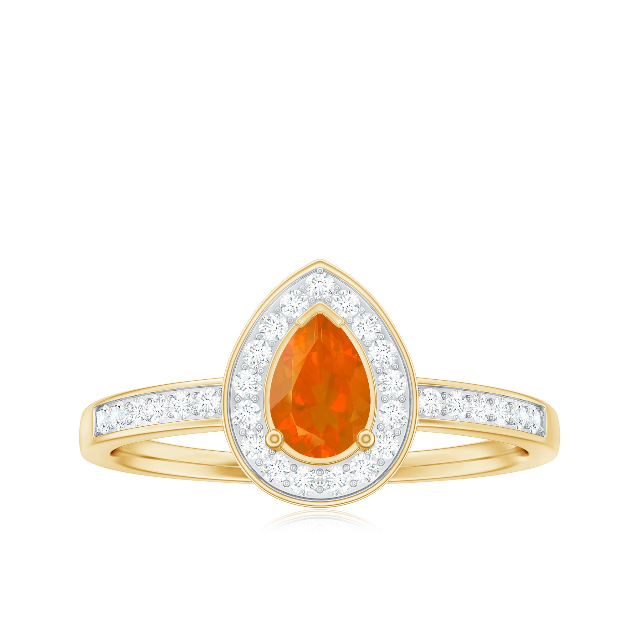 Classic Fire Opal Engagement Ring with Diamond Halo Fire Opal - ( AAA ) - Quality - Rosec Jewels