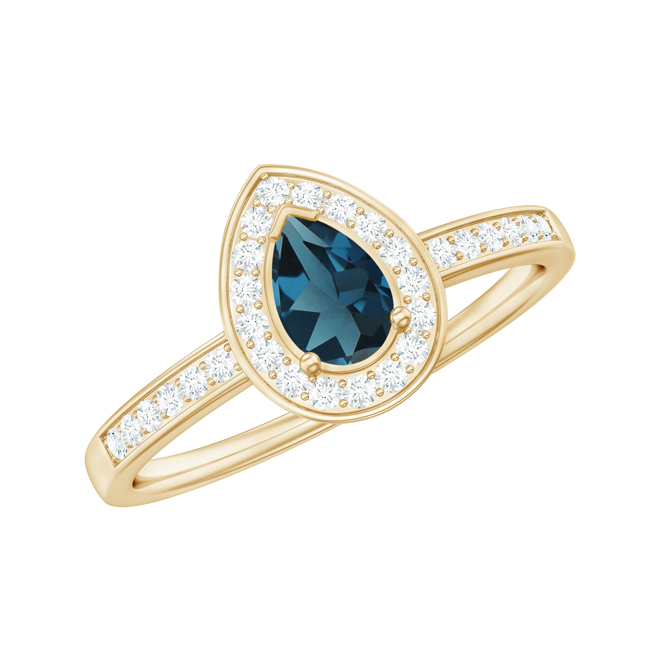 Classic London Blue Topaz Engagement Ring with Diamond Halo London Blue Topaz - ( AAA ) - Quality - Rosec Jewels