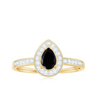 1 CT Pear Cut Black Spinel Classic Engagement Ring with Diamond Halo Black Spinel - ( AAA ) - Quality - Rosec Jewels