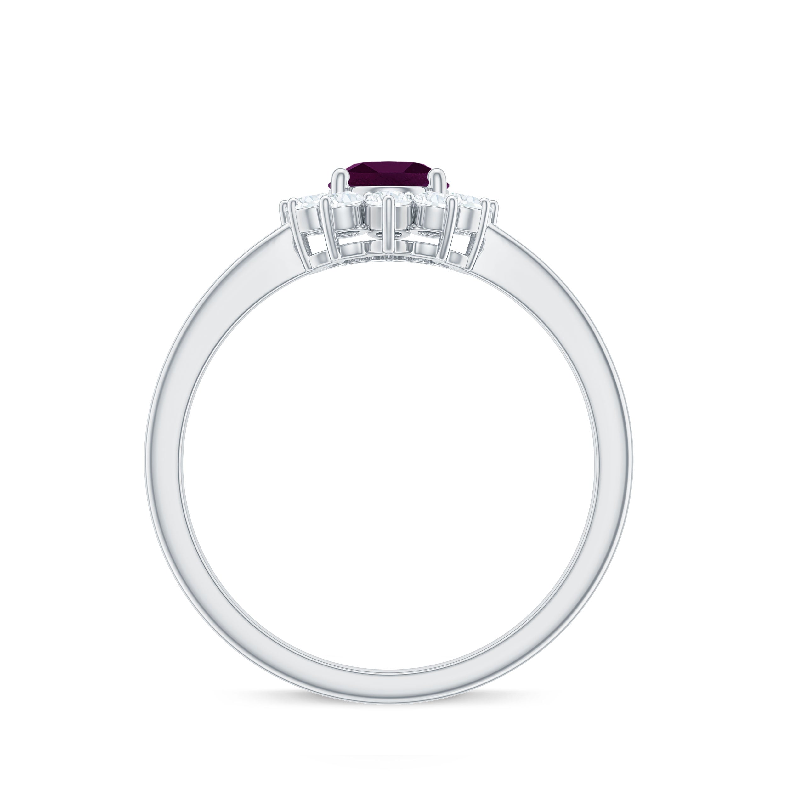 1.50 CT Princess Diana Inspired Oval Shape Rhodolite Engagement Ring Diamond Halo Rhodolite - ( AAA ) - Quality - Rosec Jewels