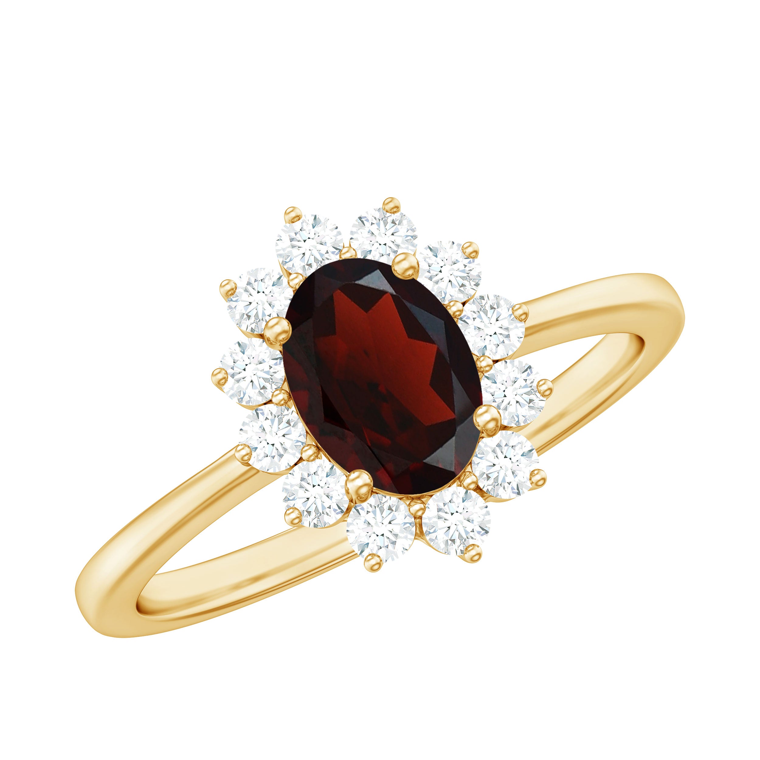 1.50 CT Princess Diana Inspired Oval Shape Garnet Engagement Ring Diamond Halo Garnet - ( AAA ) - Quality - Rosec Jewels