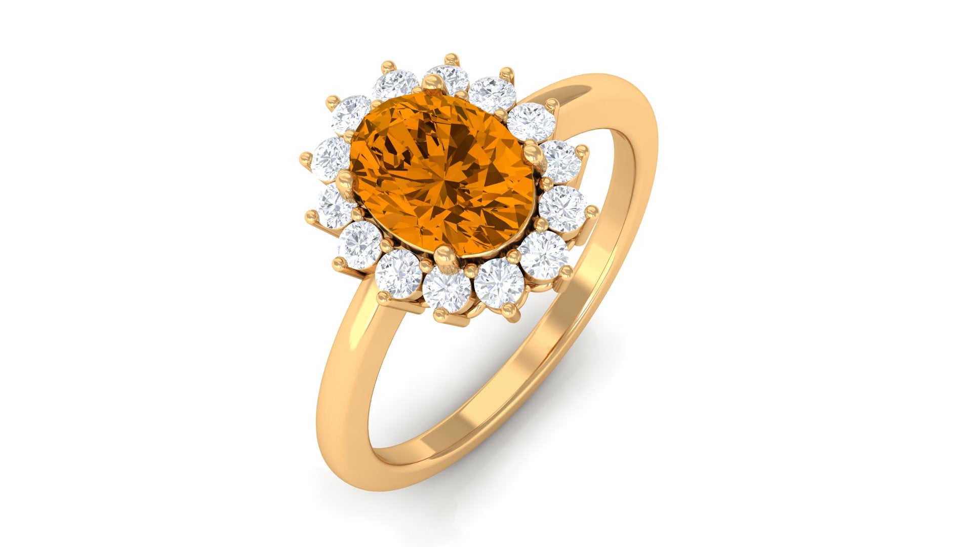 1.5 CT Princess Diana Inspired Oval Shape Citrine Engagement Ring with Diamond Halo Citrine - ( AAA ) - Quality - Rosec Jewels