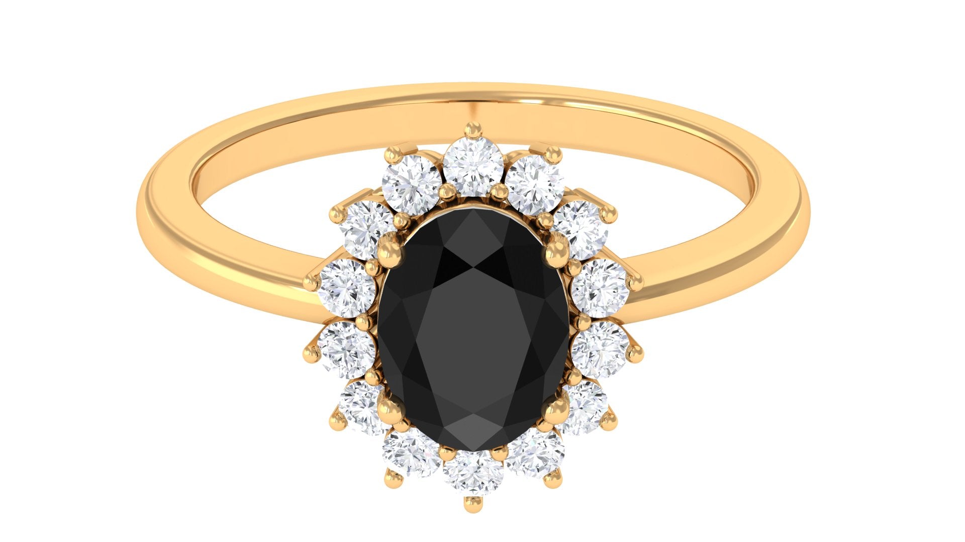 1 CT Princess Diana Inspired Oval Shape Black Spinel Engagement Ring Diamond Halo Black Spinel - ( AAA ) - Quality - Rosec Jewels