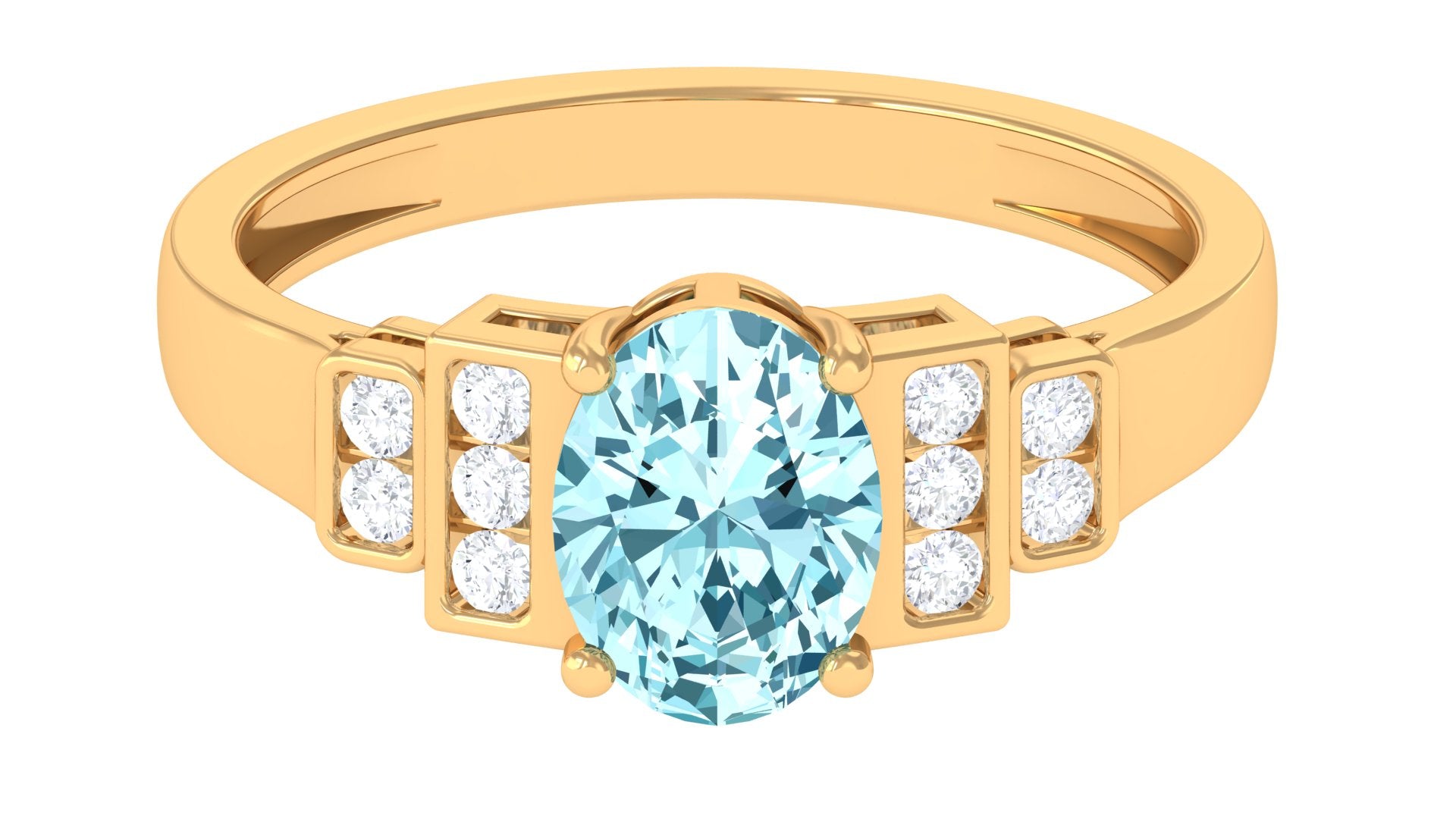 1.50 CT Aquamarine Solitaire Ring with Diamond Collar Aquamarine - ( AAA ) - Quality - Rosec Jewels