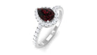 Garnet Teardrop Engagement Ring with Diamond Halo Garnet - ( AAA ) - Quality - Rosec Jewels