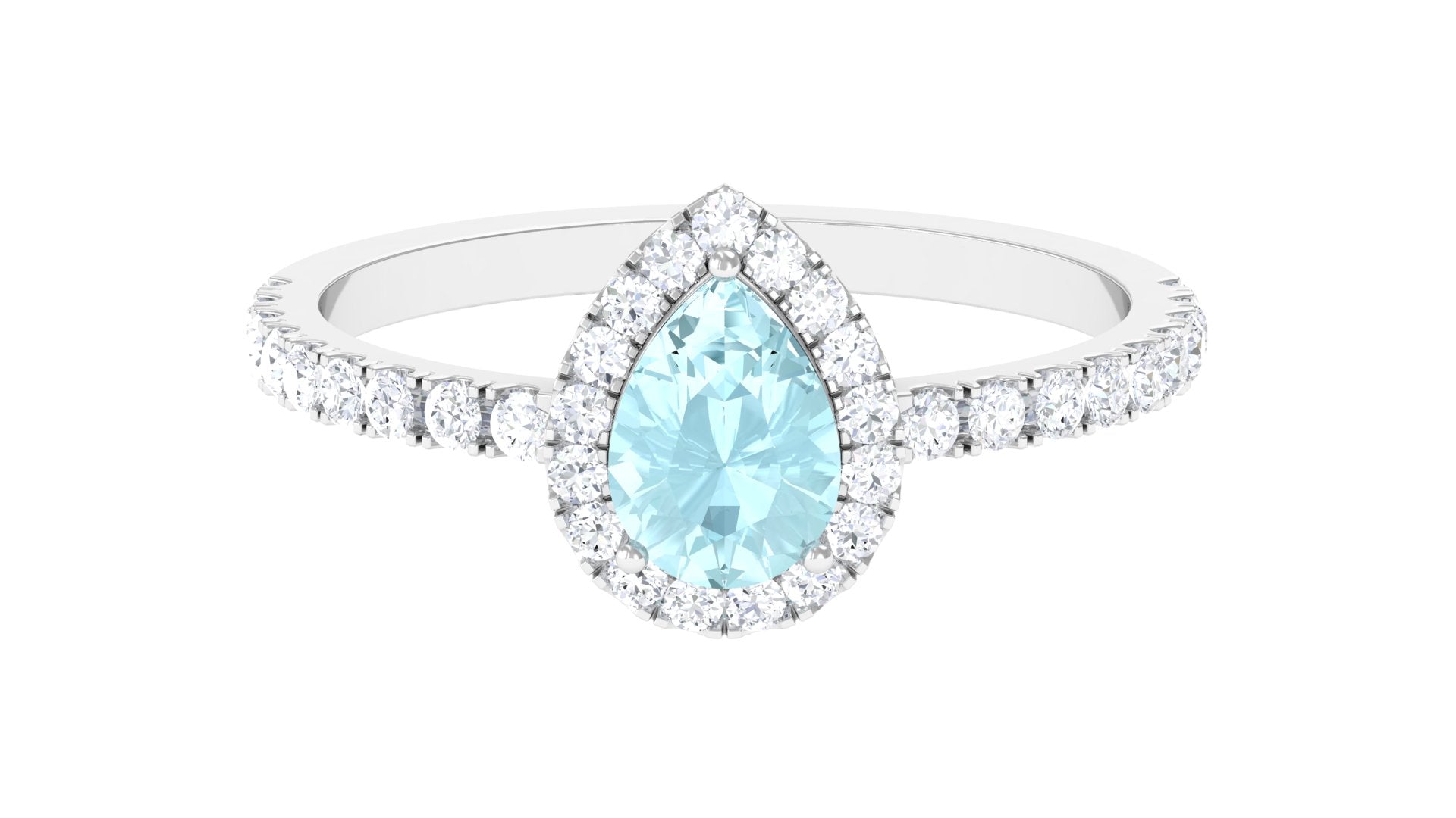 Real Sky Blue Topaz Teardrop Ring with Diamond Halo Sky Blue Topaz - ( AAA ) - Quality - Rosec Jewels