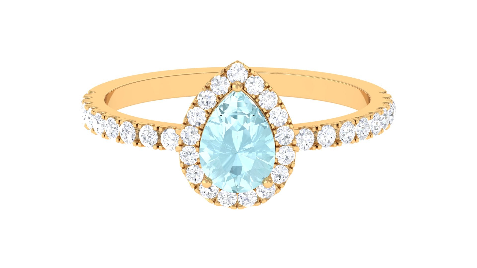 Real Sky Blue Topaz Teardrop Ring with Diamond Halo Sky Blue Topaz - ( AAA ) - Quality - Rosec Jewels