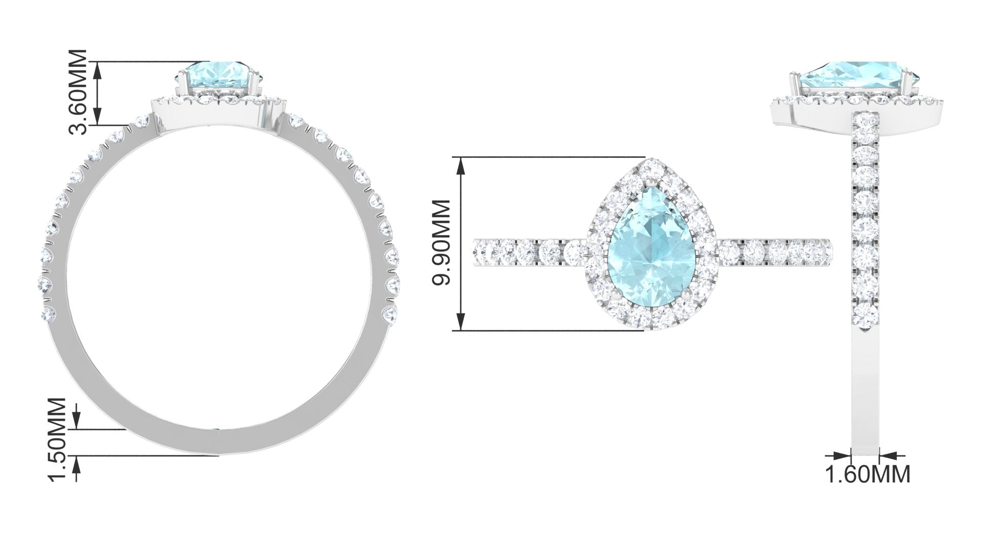 Real Sky Blue Topaz Teardrop Ring with Diamond Halo Sky Blue Topaz - ( AAA ) - Quality - Rosec Jewels