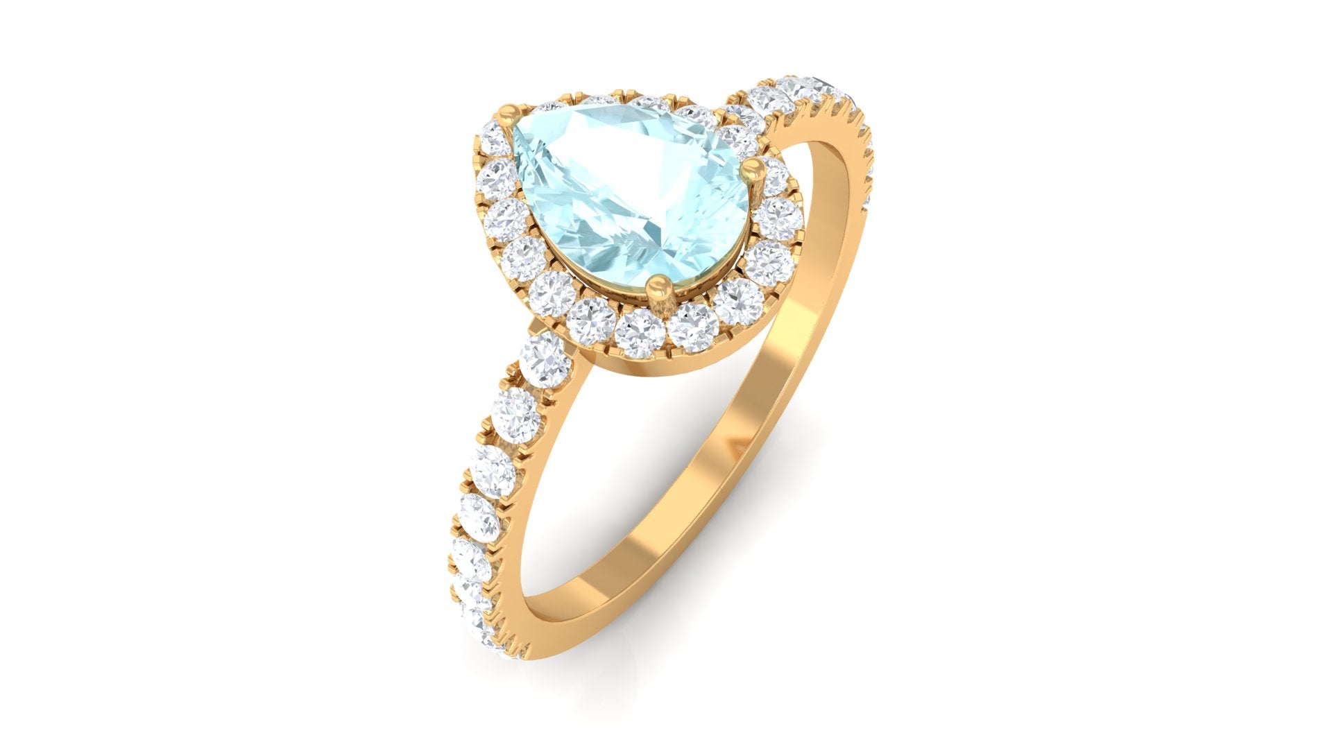 Real Sky Blue Topaz Teardrop Ring with Diamond Halo Sky Blue Topaz - ( AAA ) - Quality - Rosec Jewels