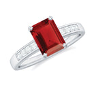 Emerald Cut Created Ruby Solitaire Ring with Diamond Lab Created Ruby - ( AAAA ) - Quality - Rosec Jewels