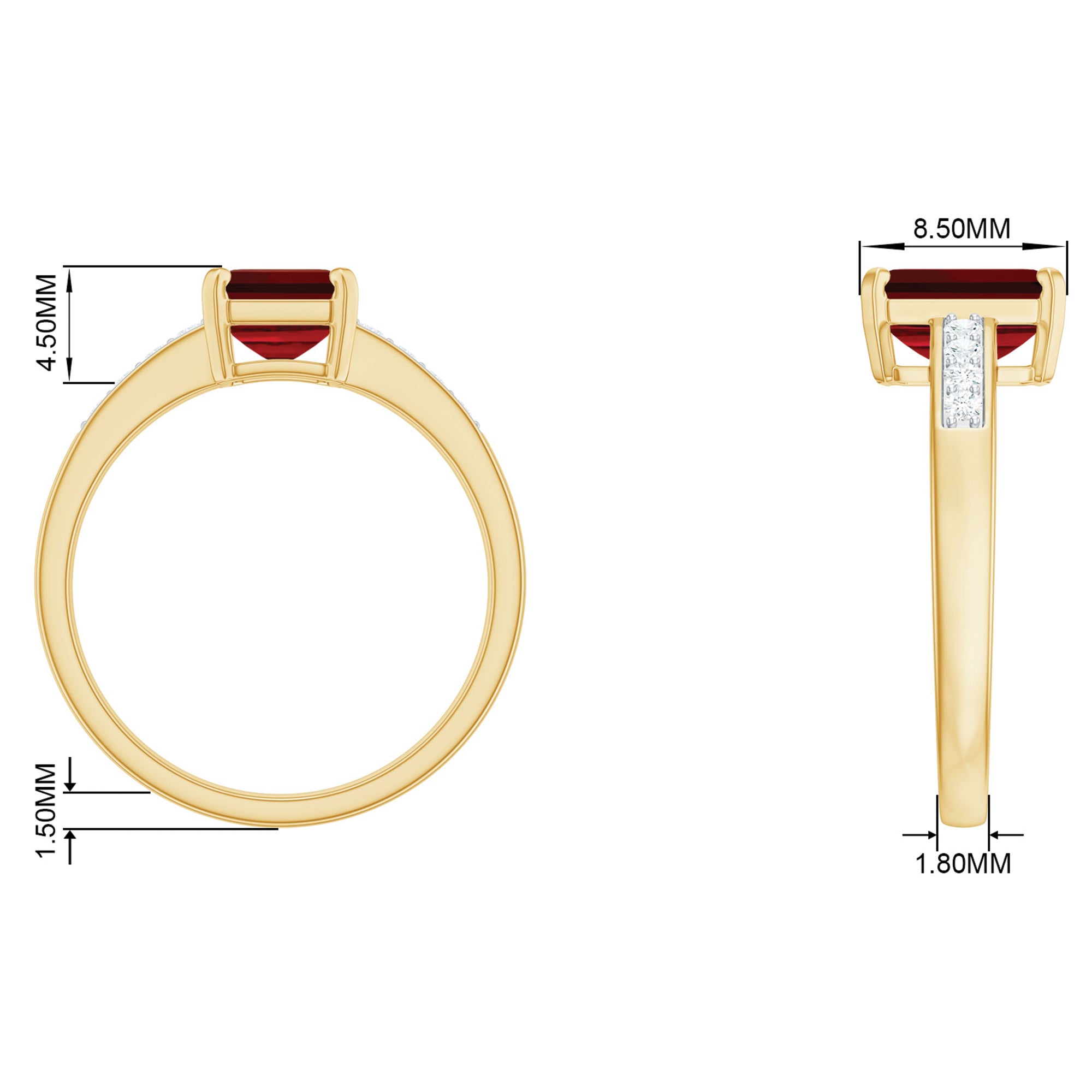 Emerald Cut Created Ruby Solitaire Ring with Diamond Lab Created Ruby - ( AAAA ) - Quality - Rosec Jewels