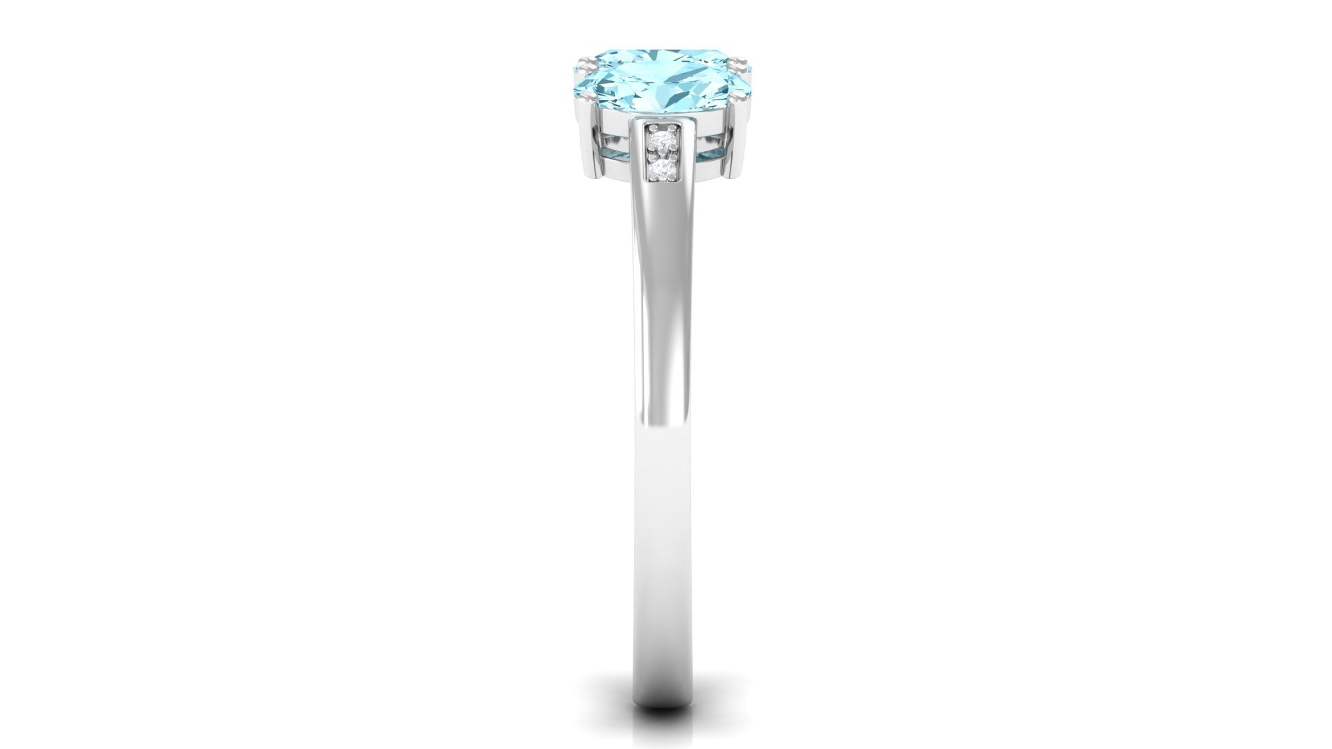 Aquamarine Three Stone Engagement Ring with Diamond Aquamarine - ( AAA ) - Quality - Rosec Jewels