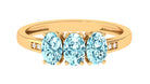 Aquamarine Three Stone Engagement Ring with Diamond Aquamarine - ( AAA ) - Quality - Rosec Jewels