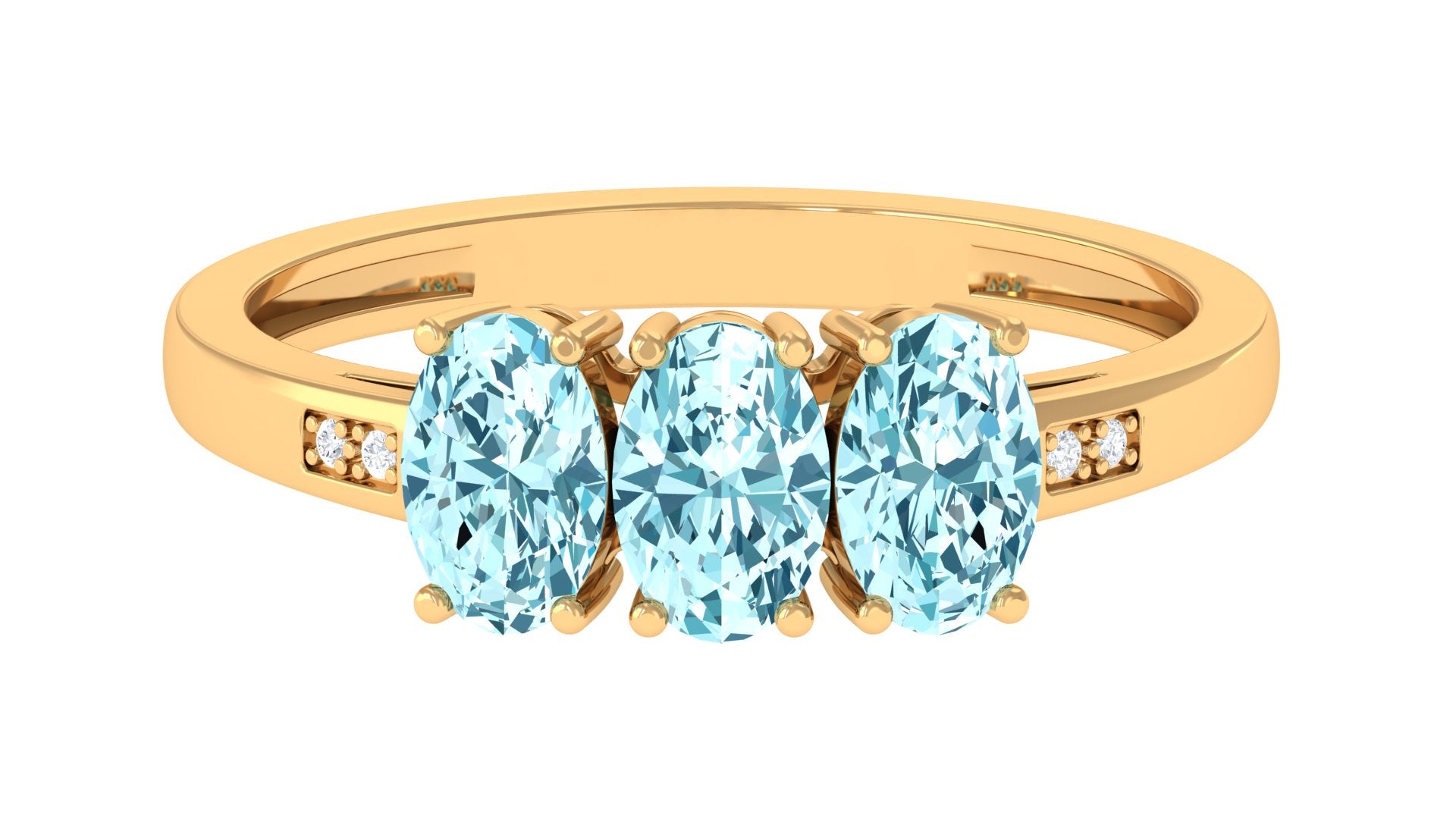 Aquamarine Three Stone Engagement Ring with Diamond Aquamarine - ( AAA ) - Quality - Rosec Jewels