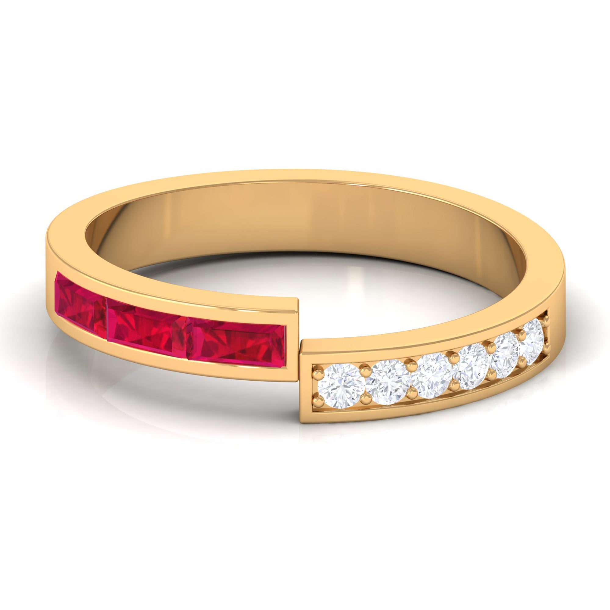 Baguette Cut Created Ruby and Diamond Designer Band Ring Lab Created Ruby - ( AAAA ) - Quality - Rosec Jewels