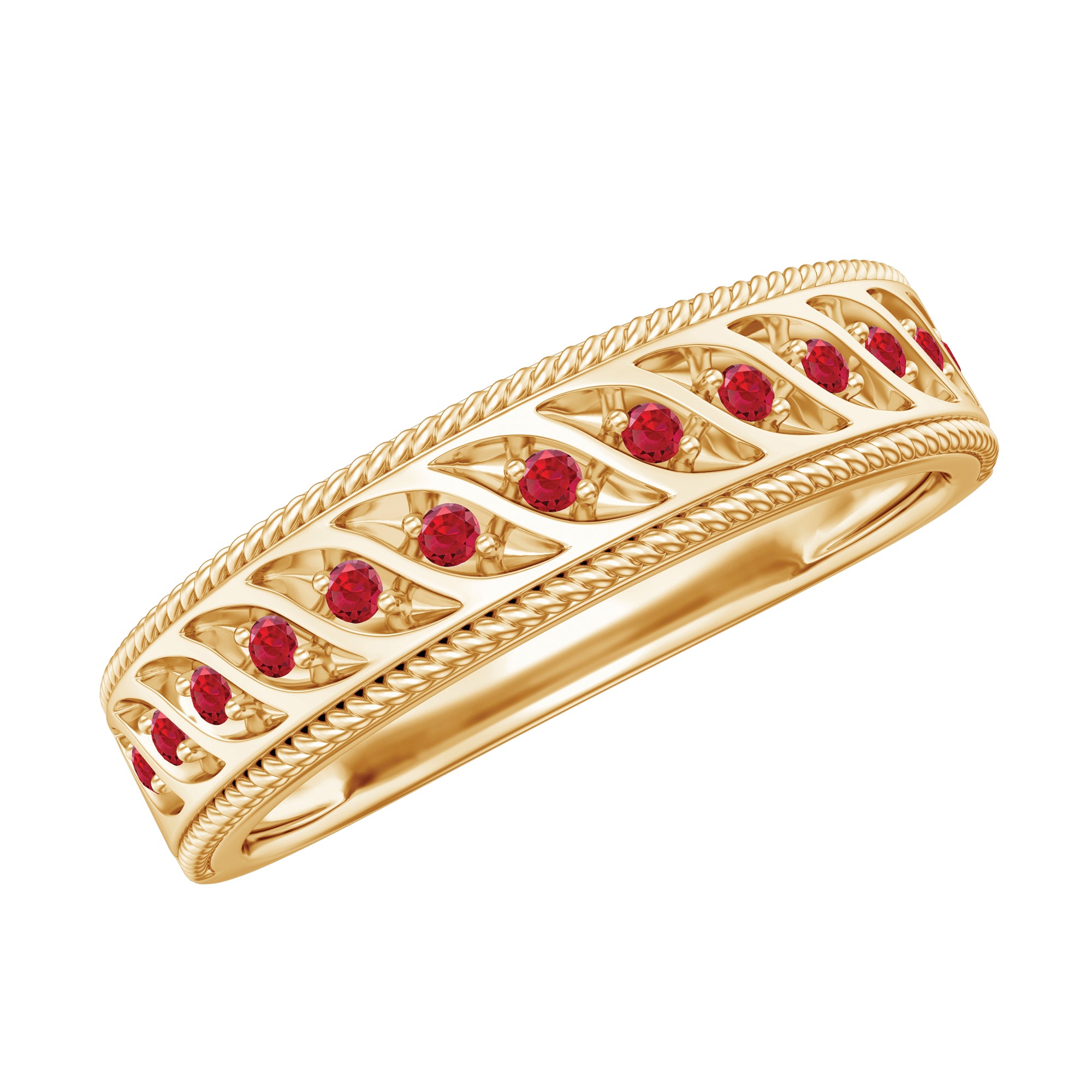 Lab-Created Ruby Designer Wedding Band Ring in Gold Lab Created Ruby - ( AAAA ) - Quality - Rosec Jewels