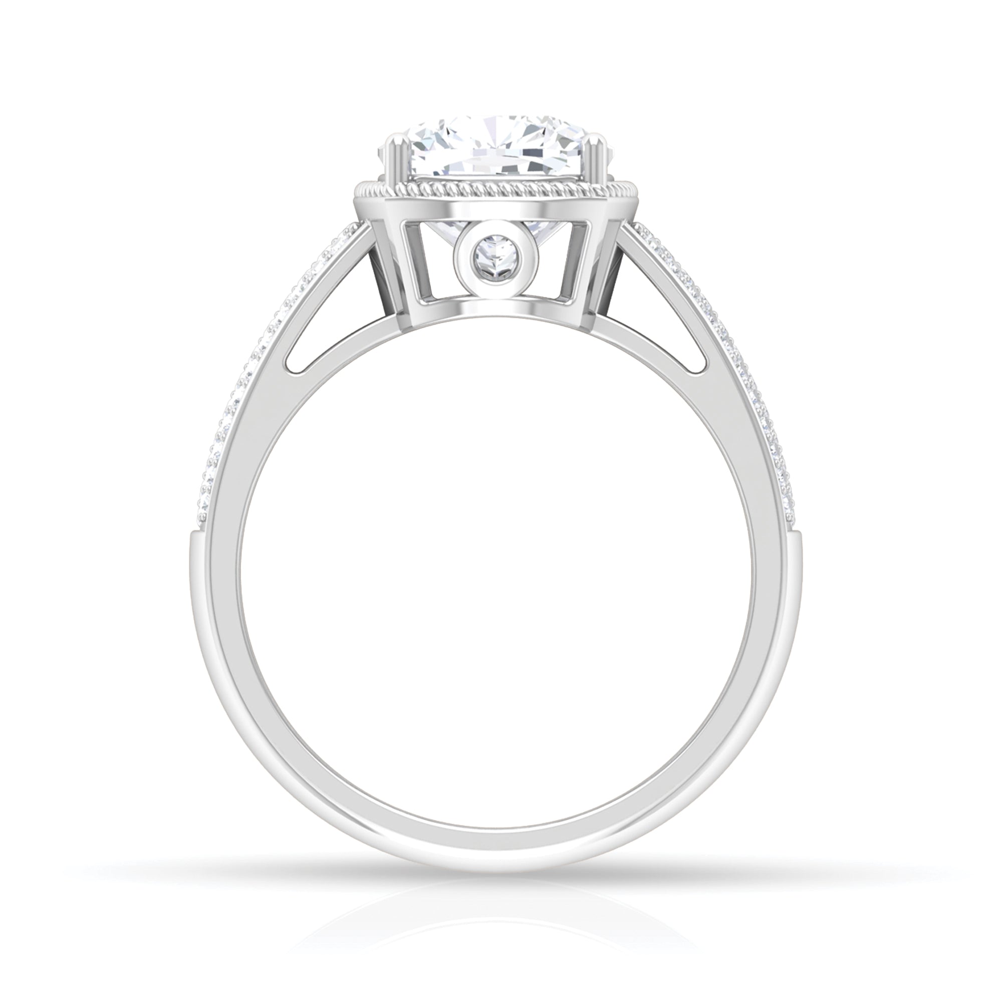 3.75 CT Cushion Cut Moissanite Solitaire Ring with Side Stones Moissanite - ( D-VS1 ) - Color and Clarity - Rosec Jewels