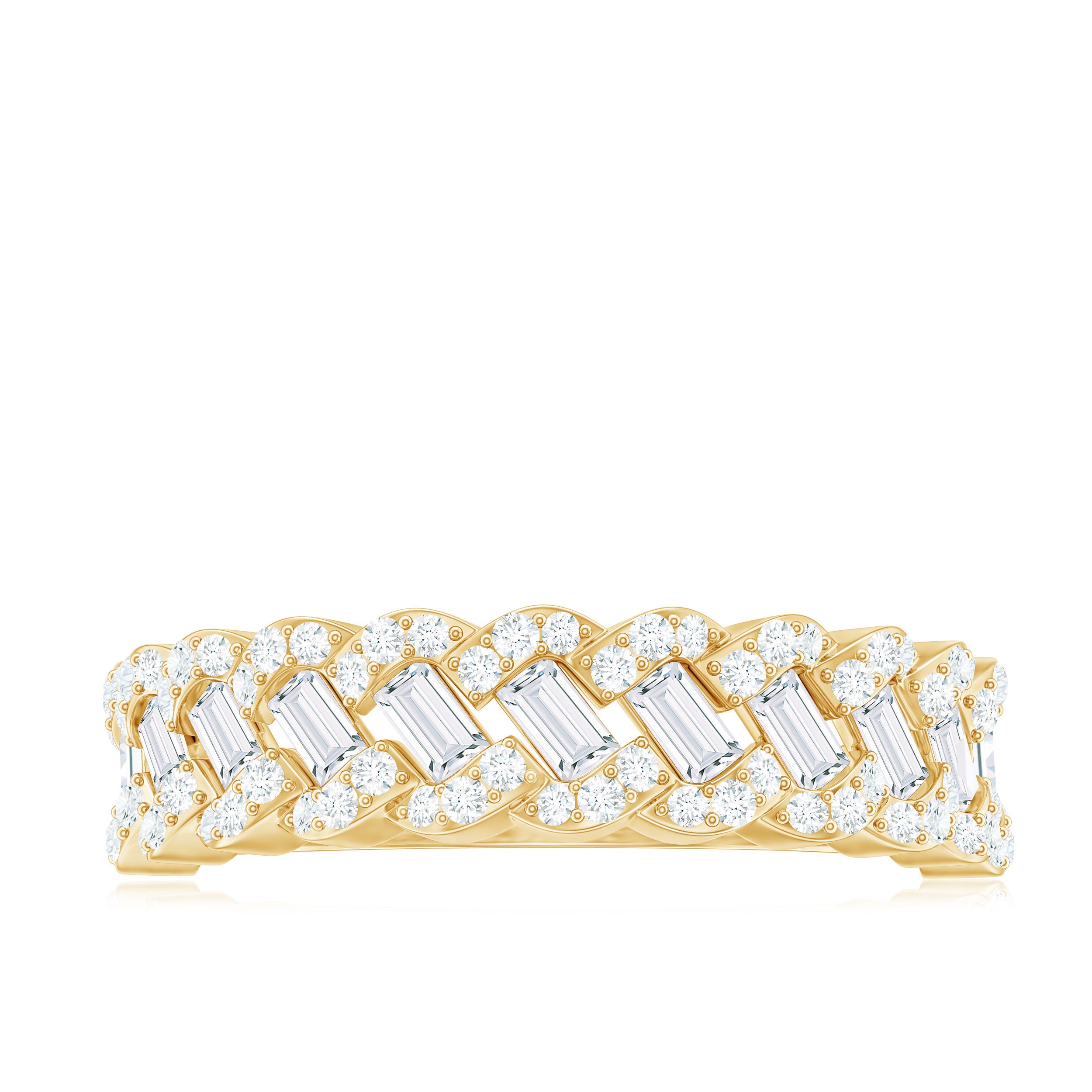 Baguette and Round Cut Zircon Braided Anniversary Ring Zircon - ( AAAA ) - Quality - Rosec Jewels