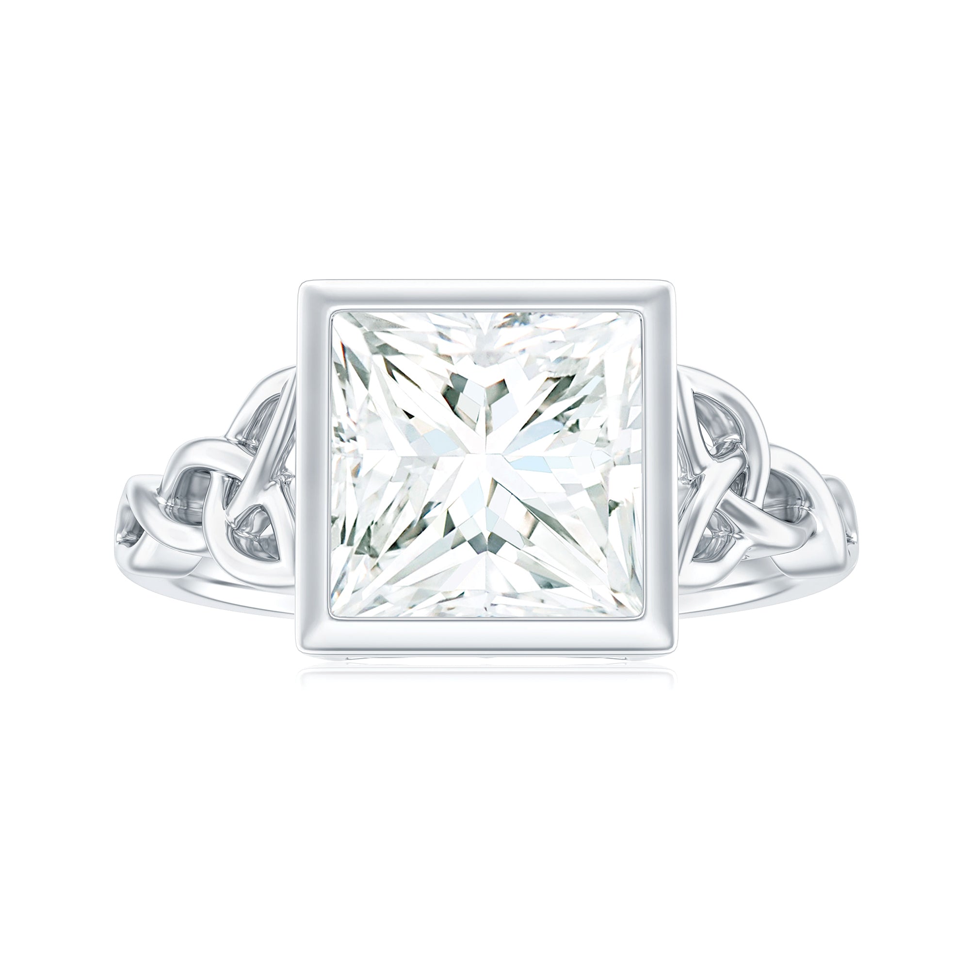 Princess Cut Moissanite Solitaire Celtic Knot Ring in Bezel Setting Moissanite - ( D-VS1 ) - Color and Clarity - Rosec Jewels