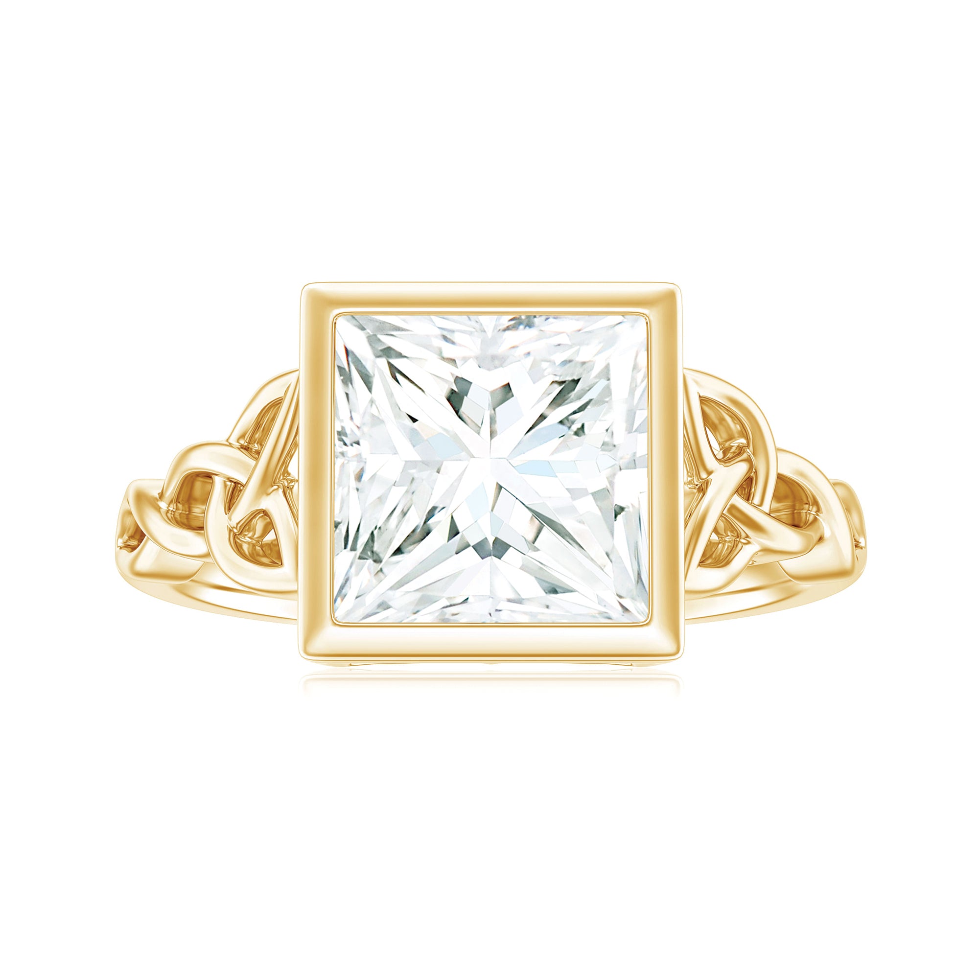 Princess Cut Moissanite Solitaire Celtic Knot Ring in Bezel Setting Moissanite - ( D-VS1 ) - Color and Clarity - Rosec Jewels