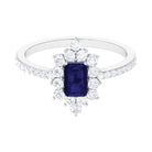 Octagon Blue Sapphire and Diamond Halo Engagement Ring Blue Sapphire - ( AAA ) - Quality - Rosec Jewels