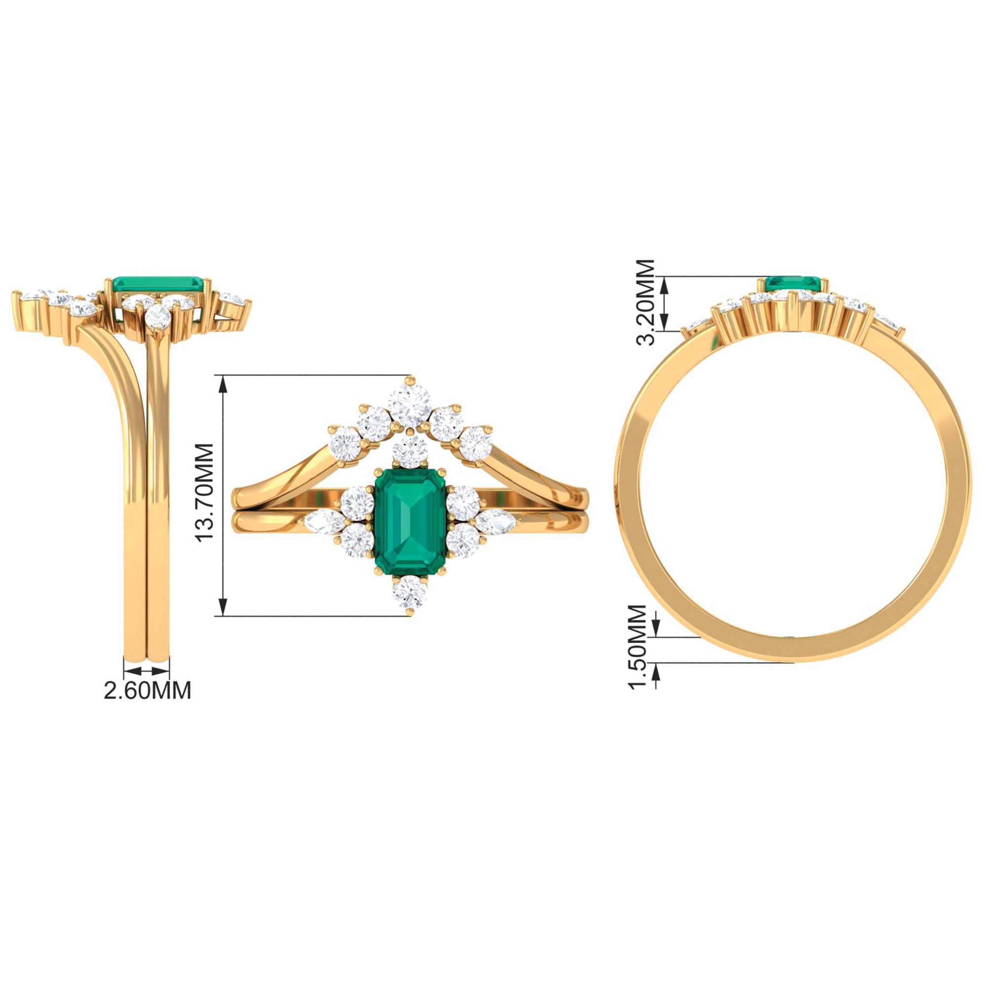 1.5 CT Certified Emerald and Diamond Designer Wedding Ring Set Emerald - ( AAA ) - Quality - Rosec Jewels