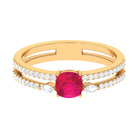 Cushion Cut Ruby Double Band Anniversary Ring with Diamond Ruby - ( AAA ) - Quality - Rosec Jewels