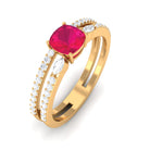 Cushion Cut Ruby Double Band Anniversary Ring with Diamond Ruby - ( AAA ) - Quality - Rosec Jewels