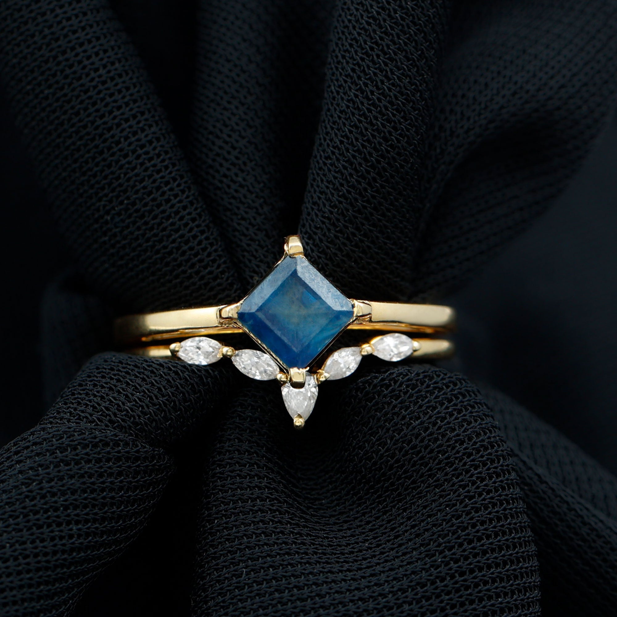 1.25 CT Princess Cut Created Blue Sapphire Solitaire Ring Set with Diamond Lab Created Blue Sapphire - ( AAAA ) - Quality - Rosec Jewels