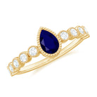 1.25 CT Pear Cut Blue Sapphire Solitaire Ring with Diamond Side Stones Blue Sapphire - ( AAA ) - Quality - Rosec Jewels