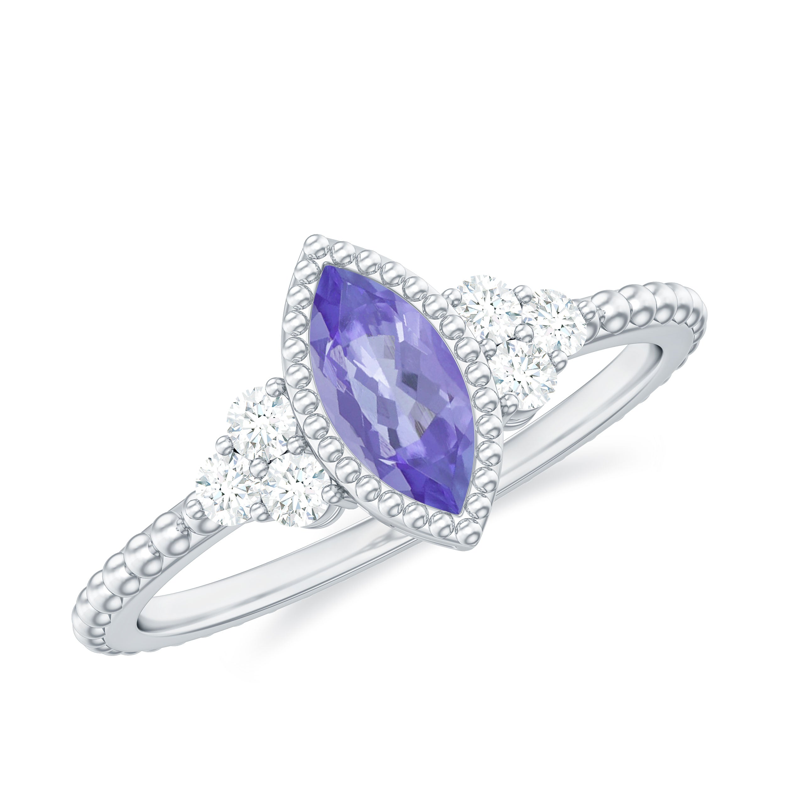 1 CT Marquise Tanzanite Solitaire Promise Ring with Diamond Trio Tanzanite - ( AAA ) - Quality - Rosec Jewels