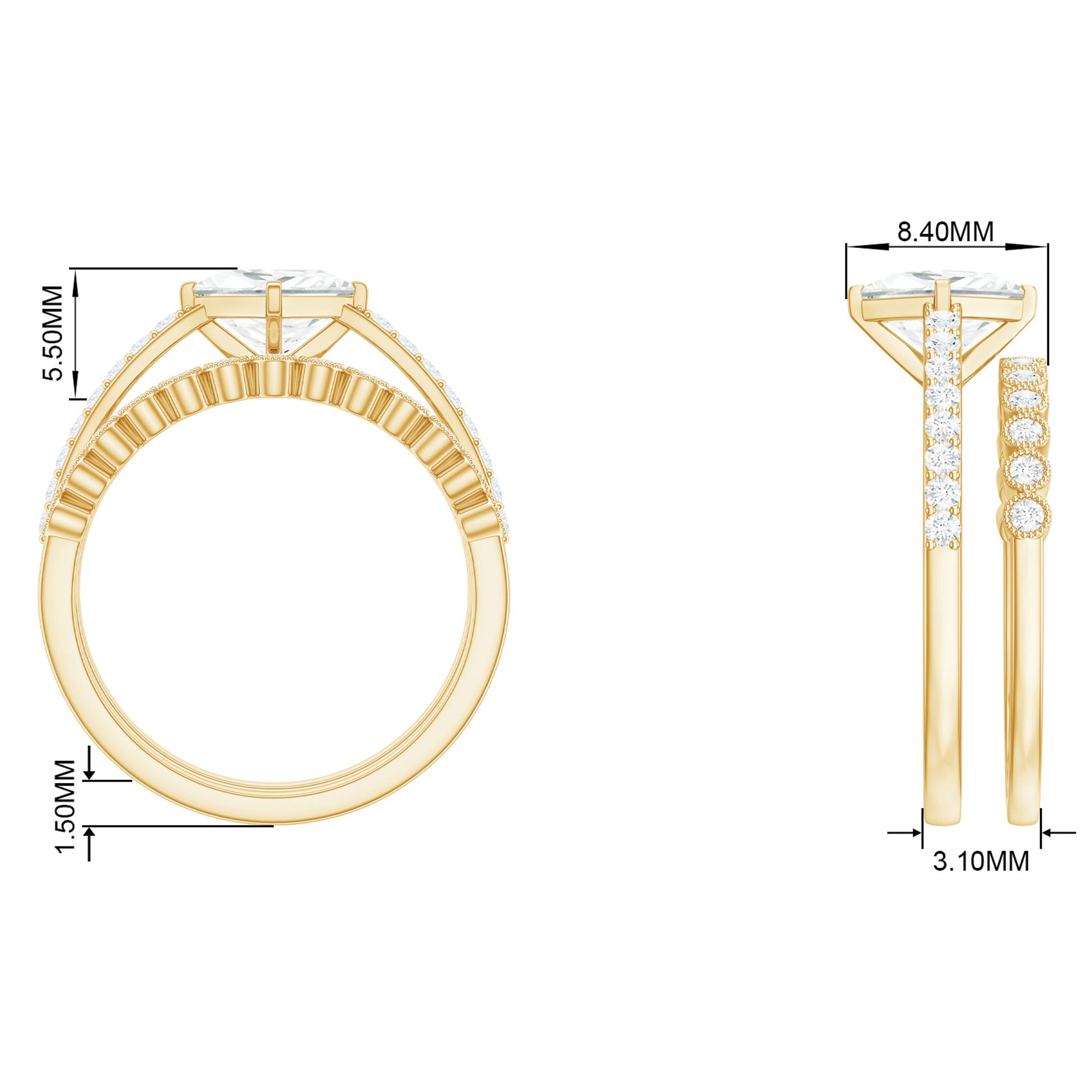 1.75 CT Princess Cut Moissanite Classic Wedding Ring Set Moissanite - ( D-VS1 ) - Color and Clarity - Rosec Jewels