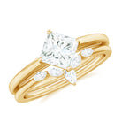 Cubic Zirconia Solitaire Ring Set with V Shape Band Zircon - ( AAAA ) - Quality - Rosec Jewels