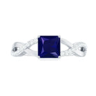 Princess Cut Solitaire Lab-Created Blue Sapphire and Diamond Ring Lab Created Blue Sapphire - ( AAAA ) - Quality - Rosec Jewels