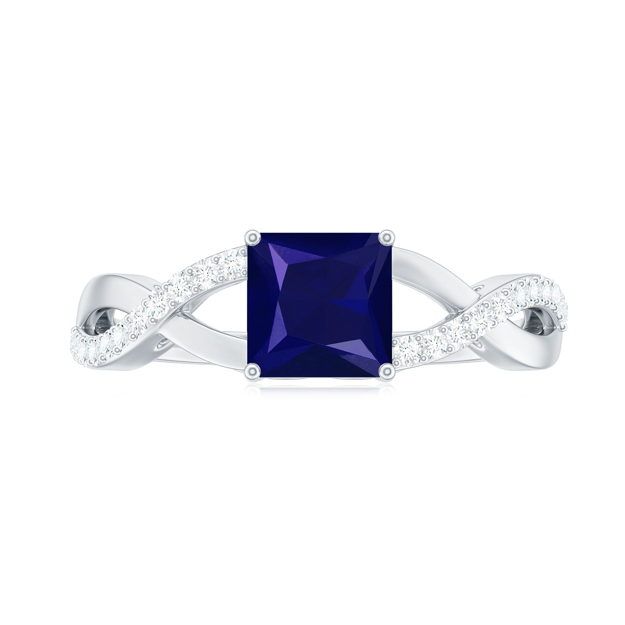 Princess Cut Solitaire Lab-Created Blue Sapphire and Diamond Ring Lab Created Blue Sapphire - ( AAAA ) - Quality - Rosec Jewels