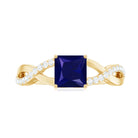 Princess Cut Solitaire Lab-Created Blue Sapphire and Diamond Ring Lab Created Blue Sapphire - ( AAAA ) - Quality - Rosec Jewels