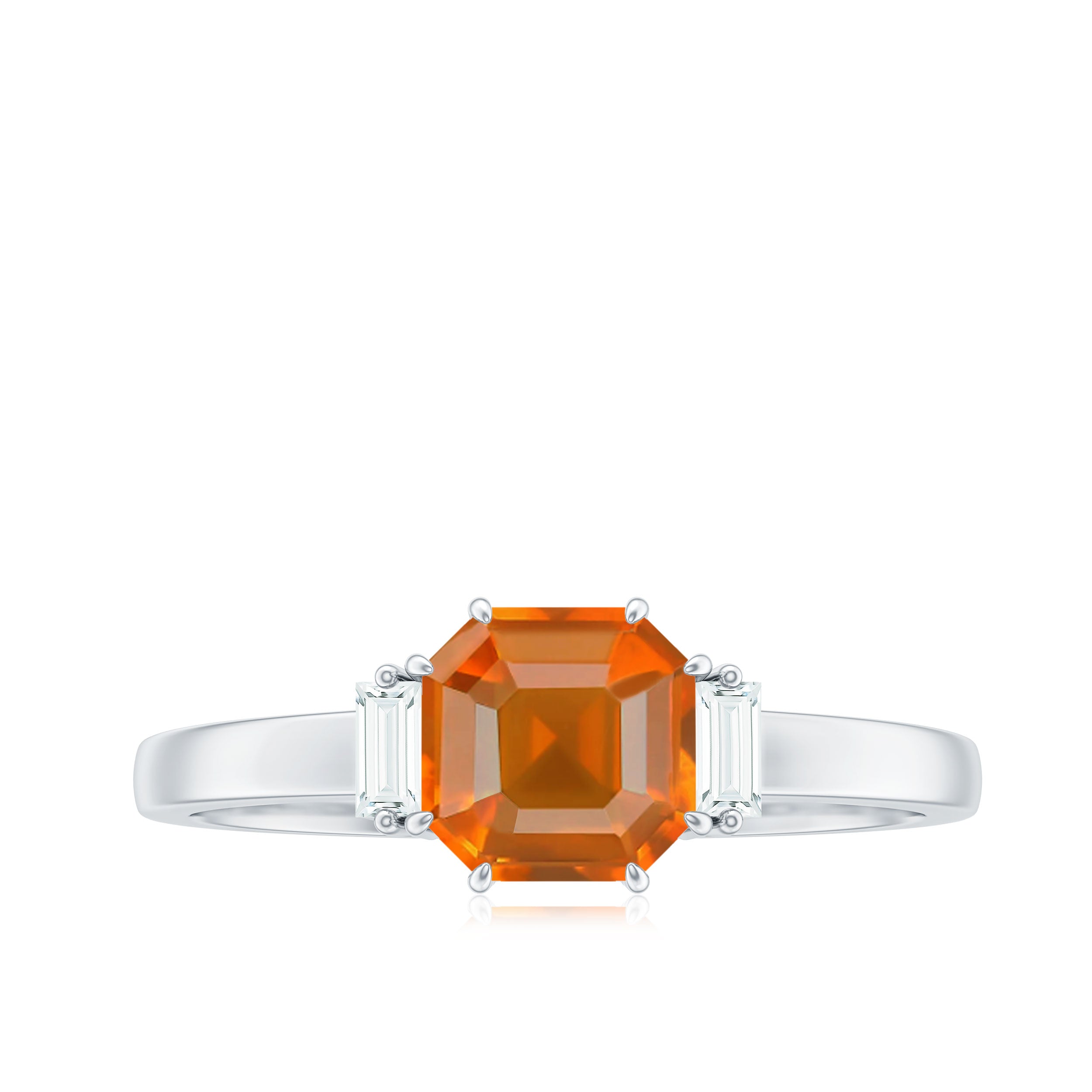 Asscher Cut Solitaire Fire Opal Engagement Ring with Diamond Fire Opal - ( AAA ) - Quality - Rosec Jewels