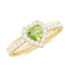 Heart Shape Peridot Promise Ring with Diamond Accent Peridot - ( AAA ) - Quality - Rosec Jewels