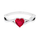 Heart Shape Created Ruby Crossover Ring with Diamond Lab Created Ruby - ( AAAA ) - Quality - Rosec Jewels