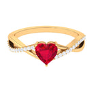 Heart Shape Created Ruby Crossover Ring with Diamond Lab Created Ruby - ( AAAA ) - Quality - Rosec Jewels