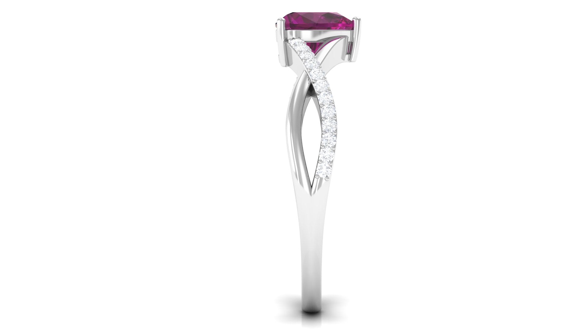 1.25 CT Heart Shape Rhodolite Solitaire Ring with Diamond Rhodolite - ( AAA ) - Quality - Rosec Jewels