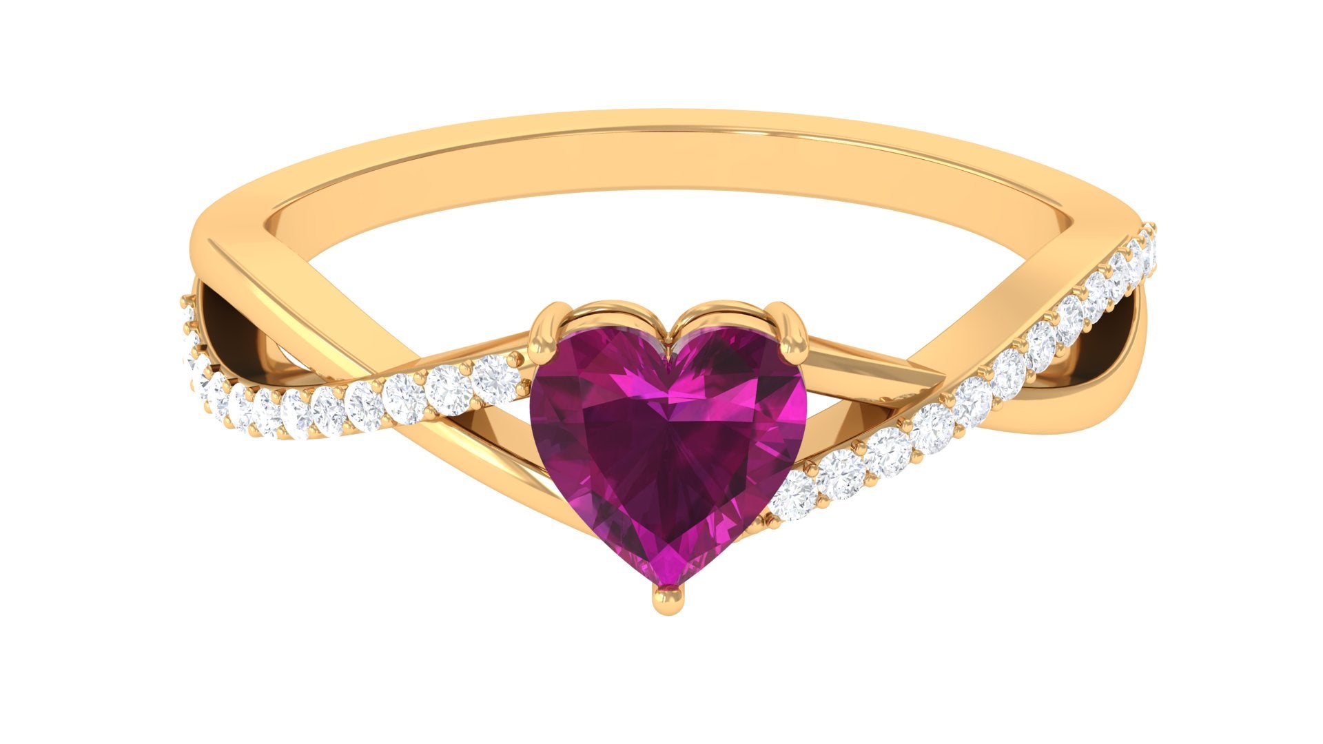 1.25 CT Heart Shape Rhodolite Solitaire Ring with Diamond Rhodolite - ( AAA ) - Quality - Rosec Jewels