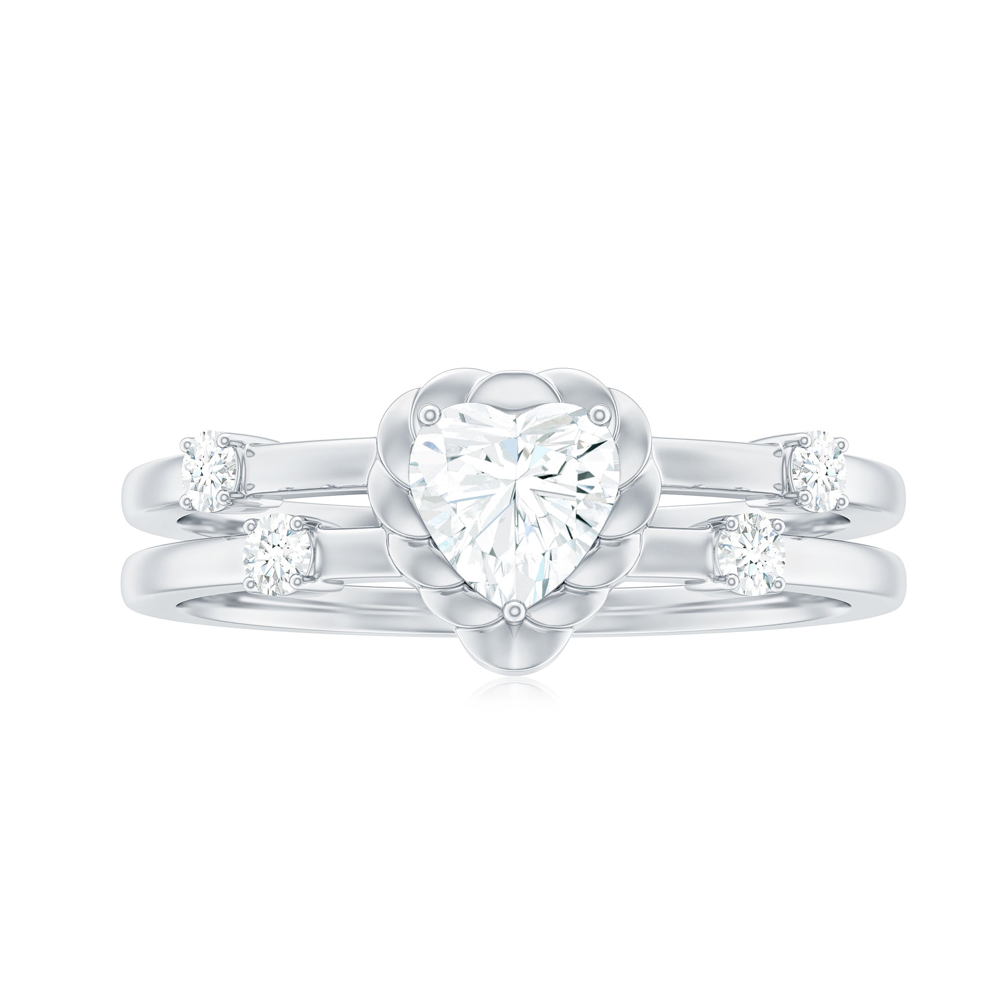 3/4 CT Heart Shape Moissanite Double Band Engagement Ring Moissanite - ( D-VS1 ) - Color and Clarity - Rosec Jewels